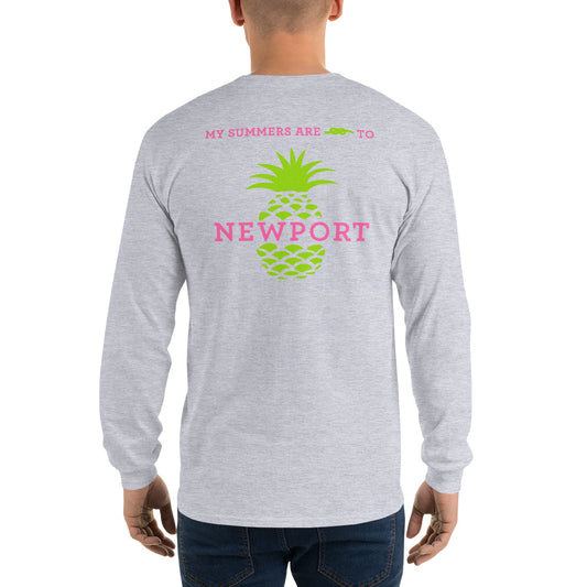 My Summers are Tied to Newport Pineapple Pink and Green Long Sleeve T-Shirt - Multiple Colors - SummerTies