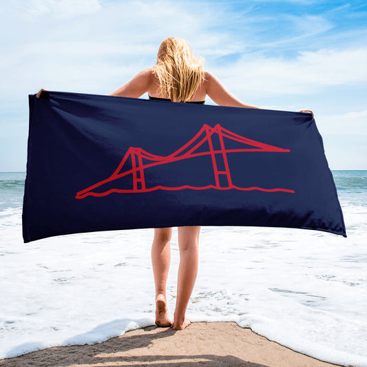 Newport Bridge Towel - Red on Navy - SummerTies