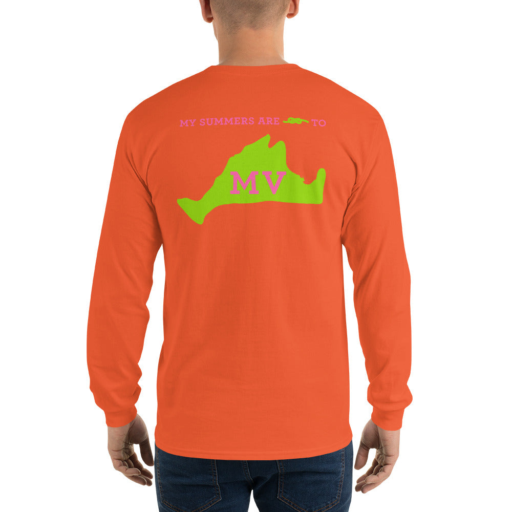 My Summers are Tied to Martha's Vineyard Pink and Green Long Sleeve T-Shirt - Multiple Colors - SummerTies