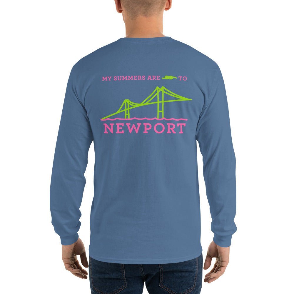 My Summers are Tied to Newport Bridge Pink and Green no Block Long Sleeve T-Shirt - Multiple Colors - SummerTies