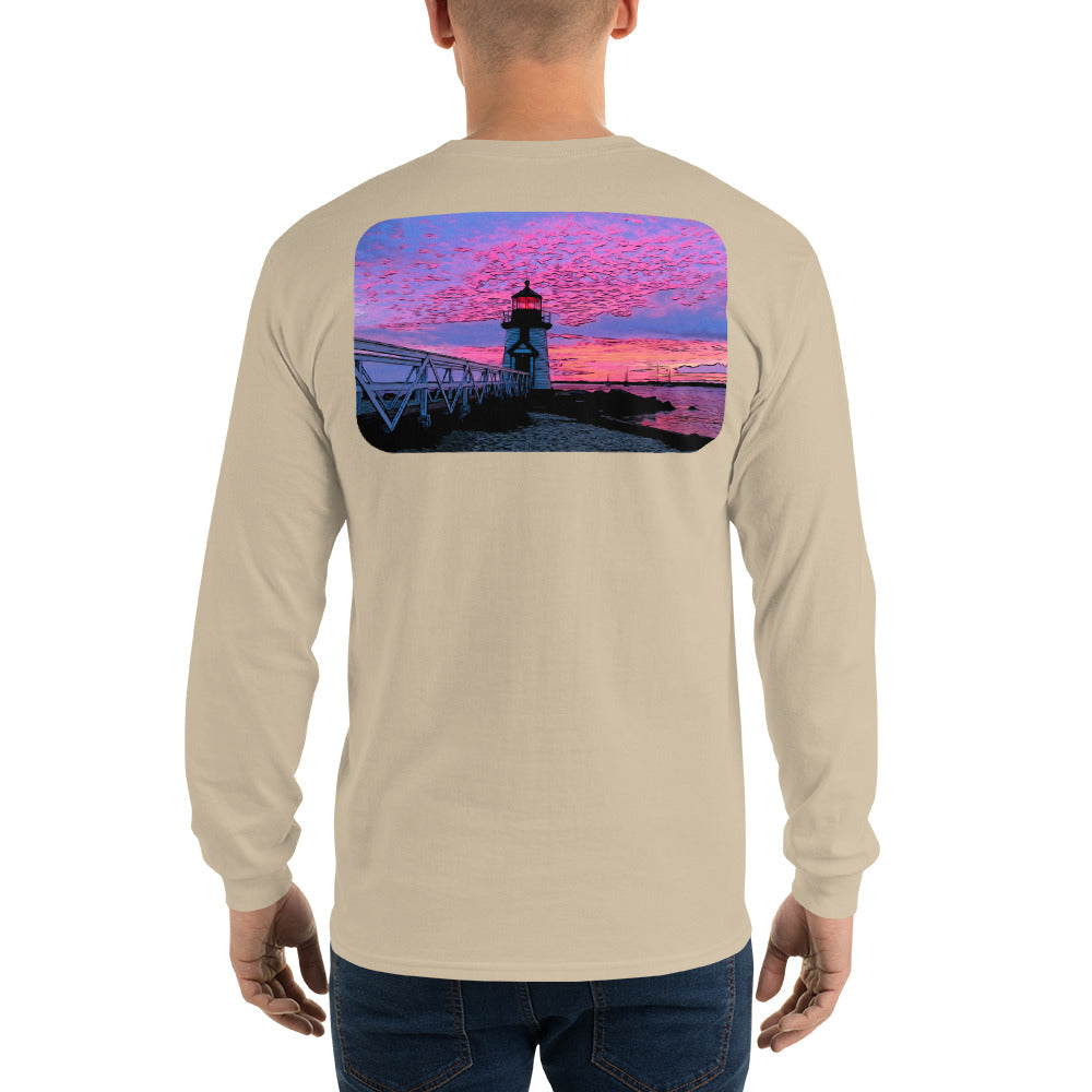 Brant Point Lighthouse Nantucket Sunset Long Sleeve T-Shirt - Multiple Colors - SummerTies