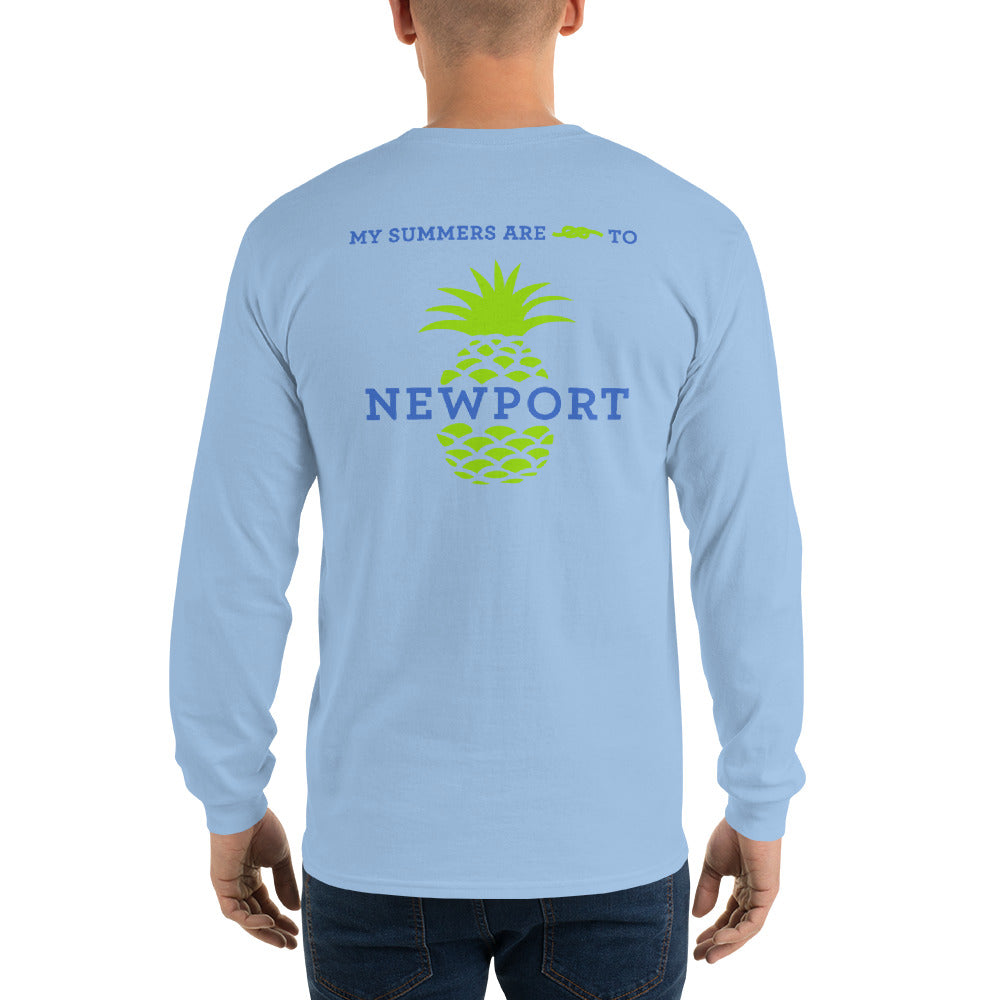 My Summers are Tied to Newport Pineapple Blue and Green Long Sleeve T-Shirt - Multiple Colors - SummerTies