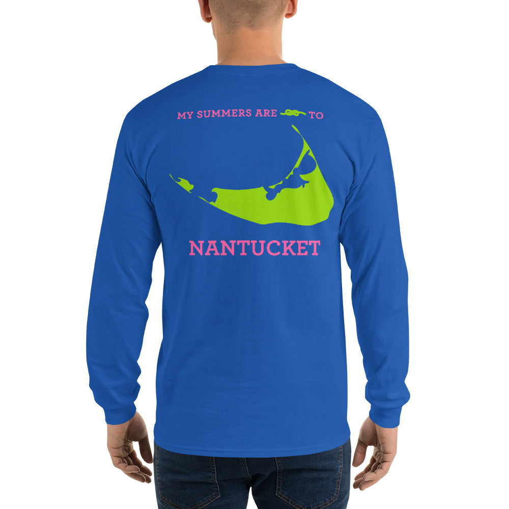 My Summers are Tied to Nantucket Pink and Green Long Sleeve T-Shirt - Multiple Colors - SummerTies