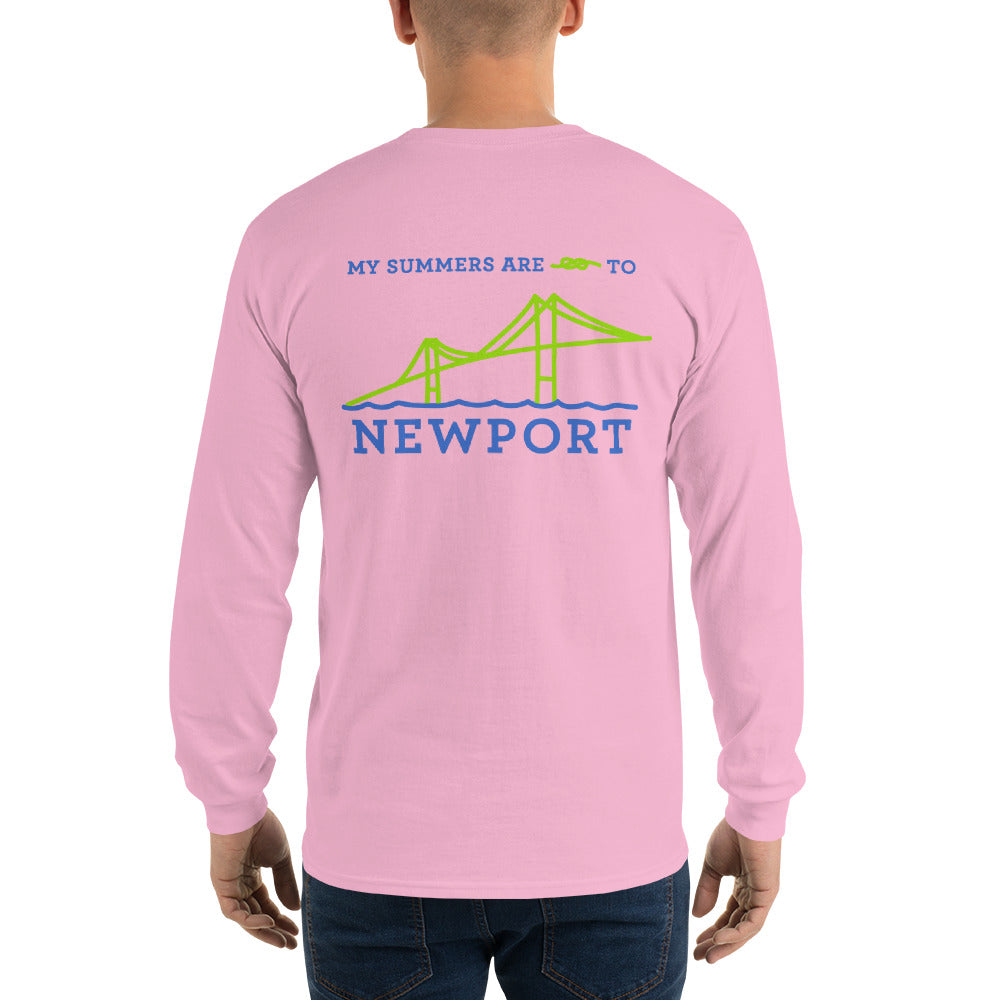 My Summers are Tied to Newport Bridge Blue and Green no Block Long Sleeve T-Shirt - Multiple Colors - SummerTies