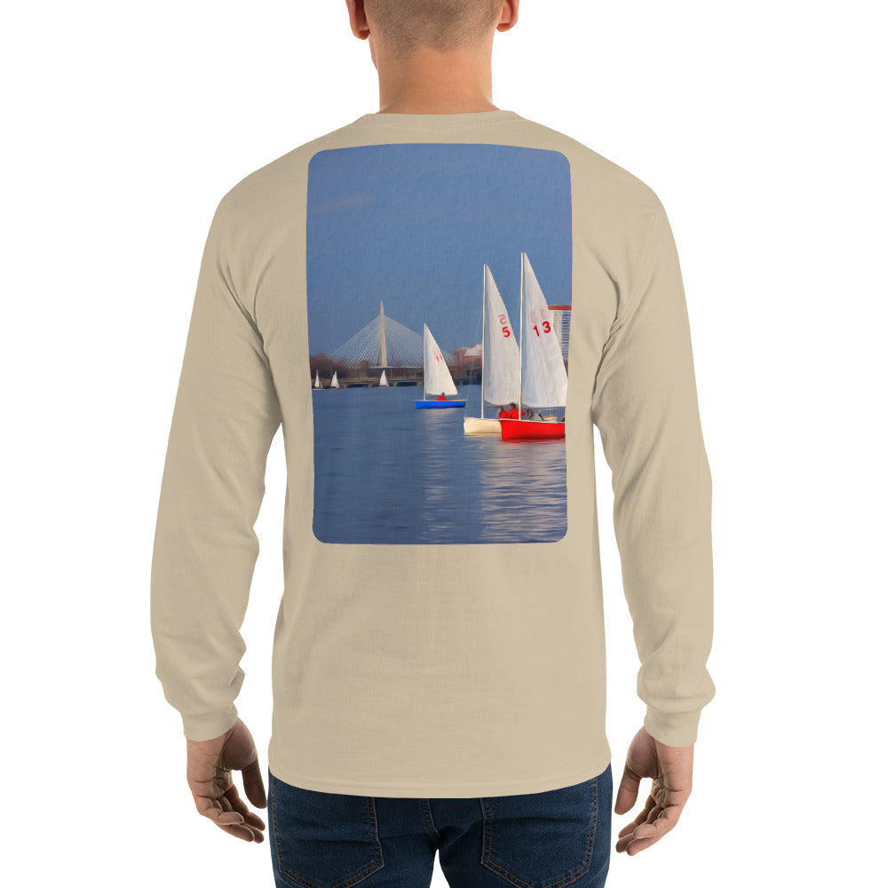 Interclub Sailboats on Charles River Boston Long Sleeve T-Shirt - Multiple Colors - SummerTies