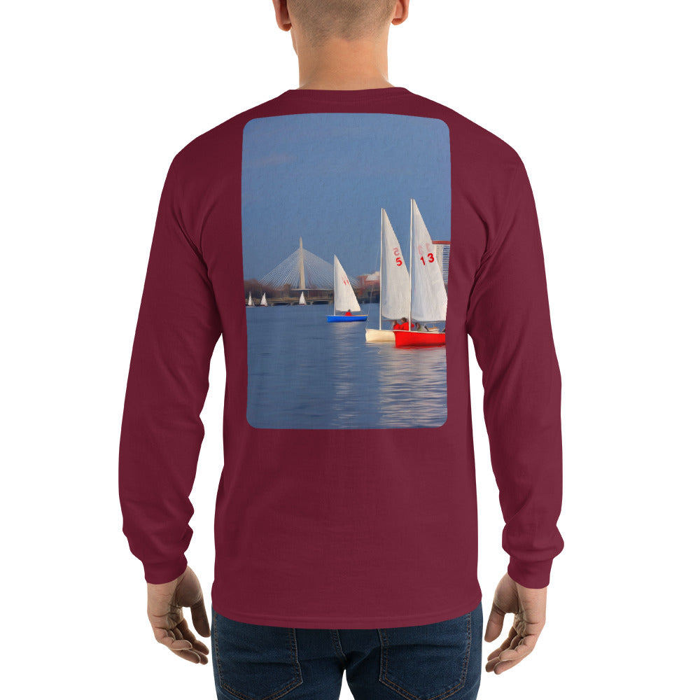 Interclub Sailboats on Charles River Boston Long Sleeve T-Shirt - Multiple Colors - SummerTies