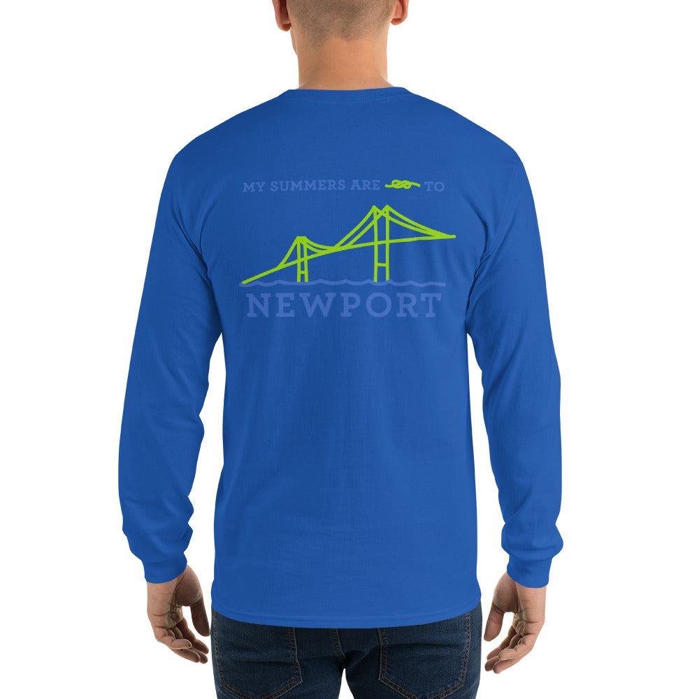 My Summers are Tied to Newport Bridge Blue and Green no Block Long Sleeve T-Shirt - Multiple Colors - SummerTies