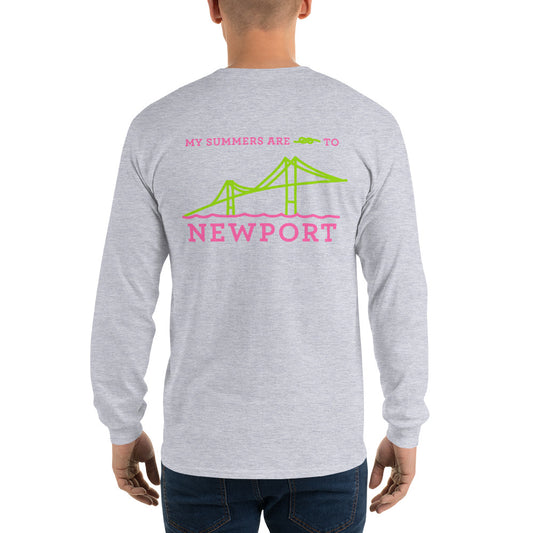 My Summers are Tied to Newport Bridge Pink and Green no Block Long Sleeve T-Shirt - Multiple Colors - SummerTies