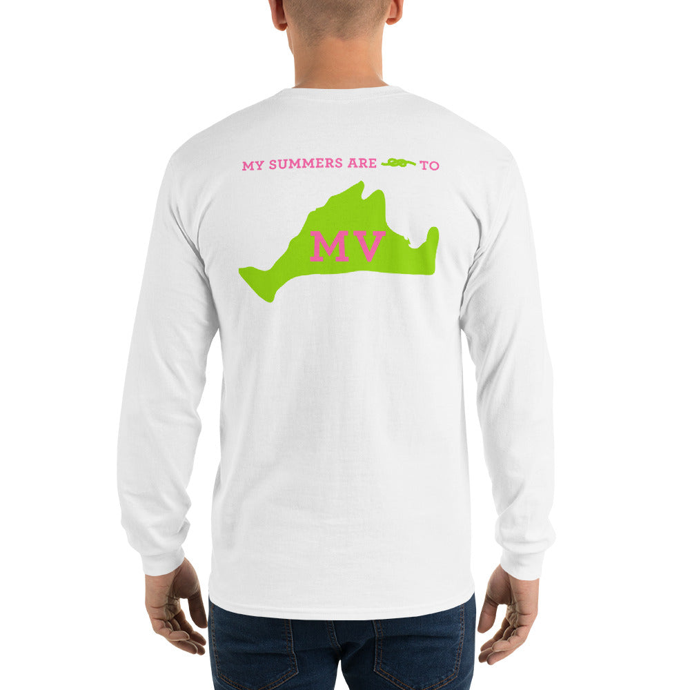 My Summers are Tied to Martha's Vineyard Pink and Green Long Sleeve T-Shirt - Multiple Colors - SummerTies