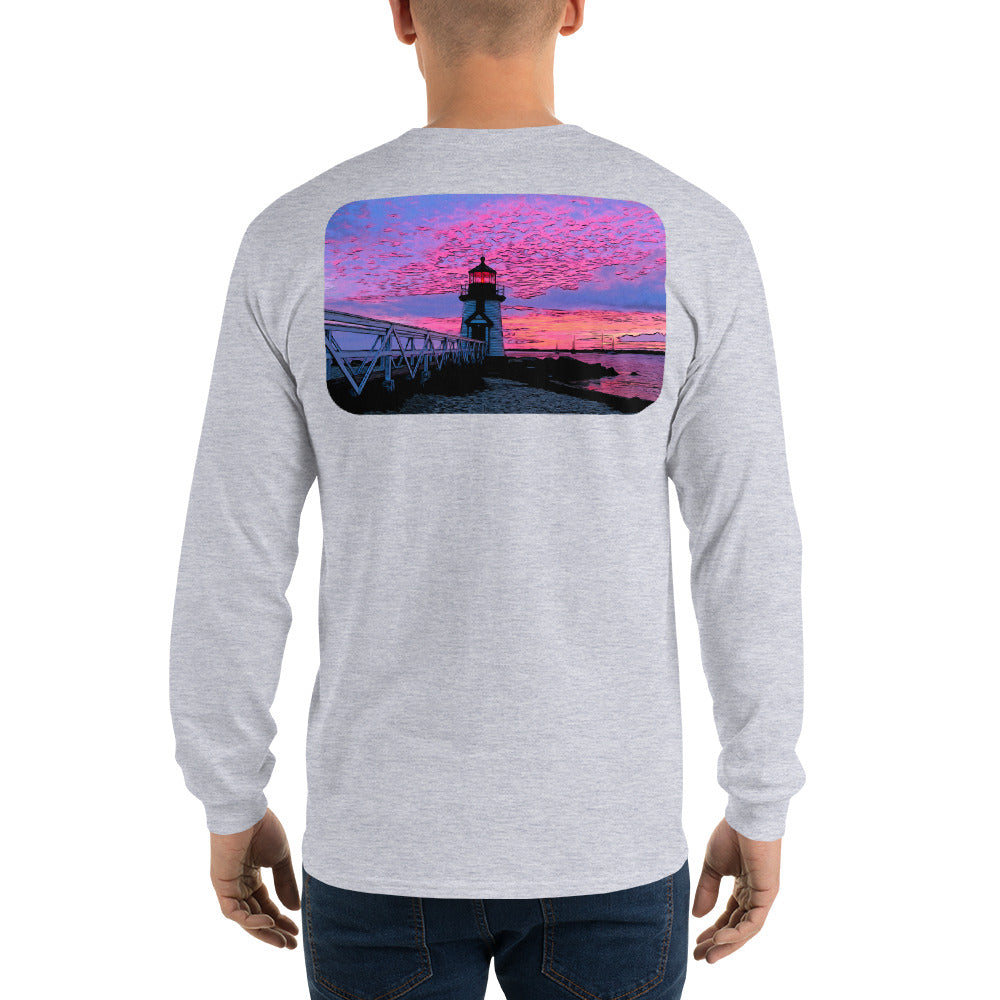 Brant Point Lighthouse Nantucket Sunset Long Sleeve T-Shirt - Multiple Colors - SummerTies