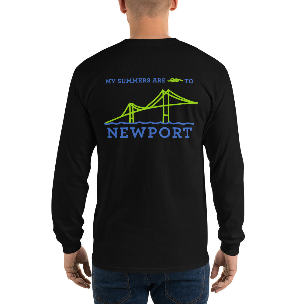 My Summers are Tied to Newport Bridge Blue and Green no Block Long Sleeve T-Shirt - Multiple Colors - SummerTies