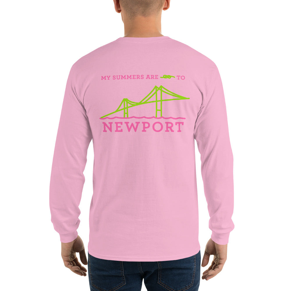 My Summers are Tied to Newport Bridge Pink and Green no Block Long Sleeve T-Shirt - Multiple Colors - SummerTies