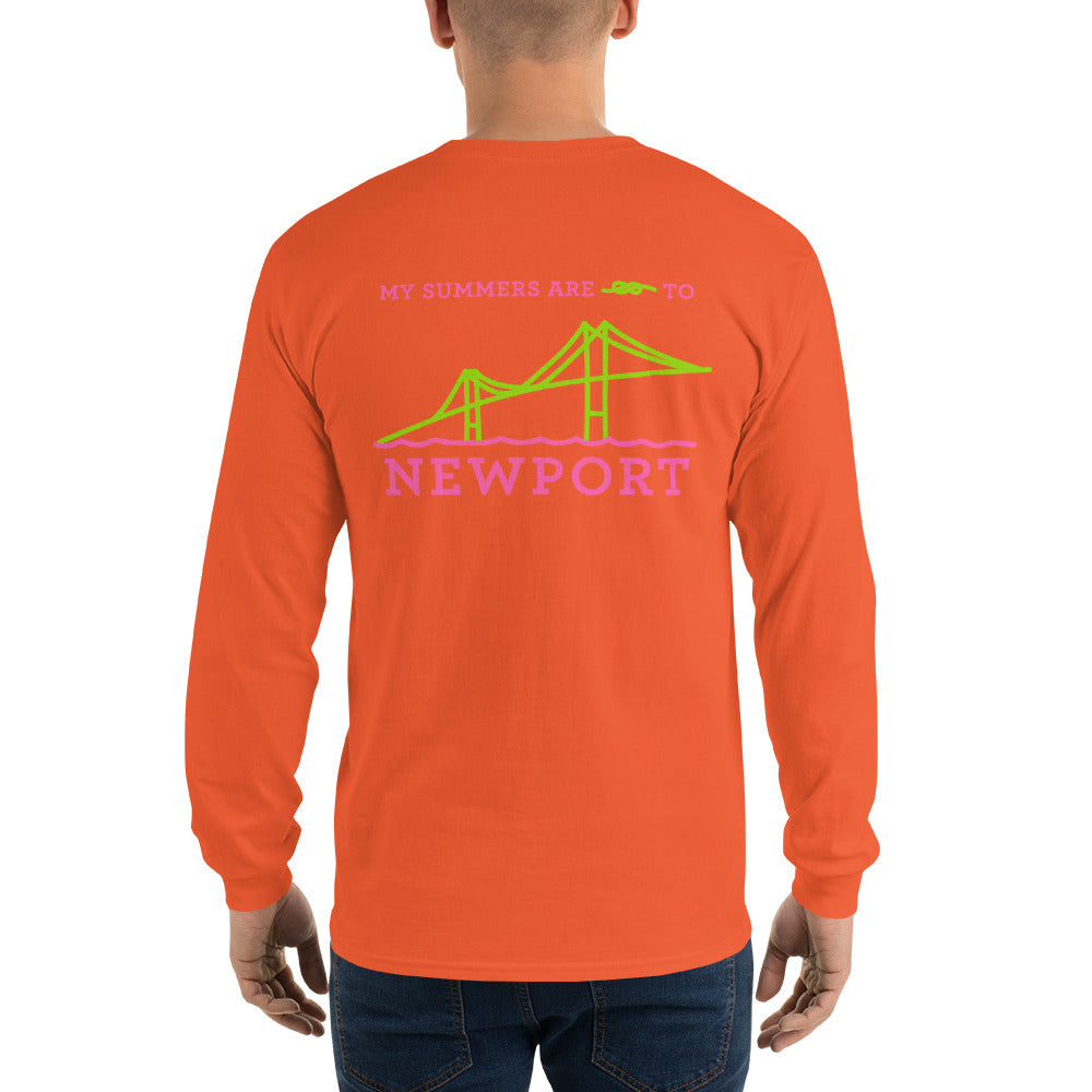 My Summers are Tied to Newport Bridge Pink and Green no Block Long Sleeve T-Shirt - Multiple Colors - SummerTies