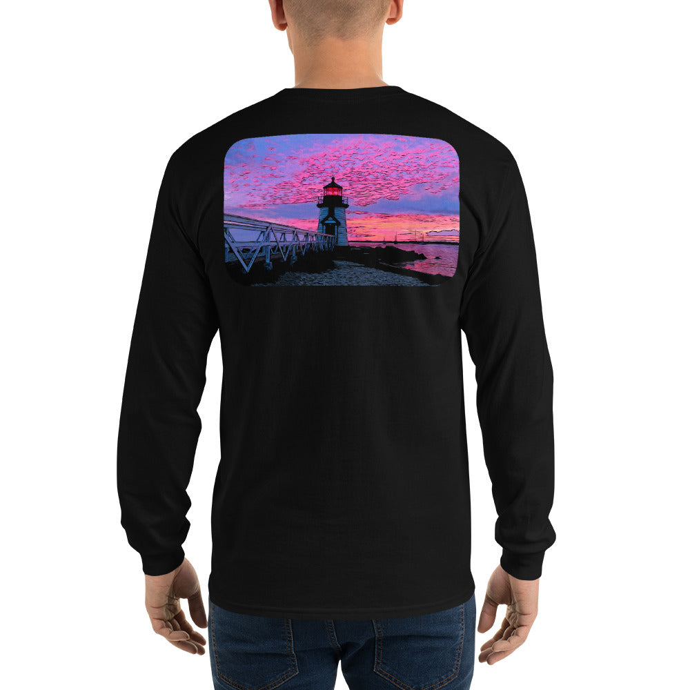 Brant Point Lighthouse Nantucket Sunset Long Sleeve T-Shirt - Multiple Colors - SummerTies