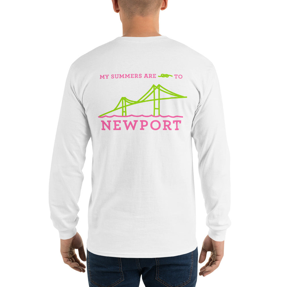 My Summers are Tied to Newport Bridge Pink and Green no Block Long Sleeve T-Shirt - Multiple Colors - SummerTies
