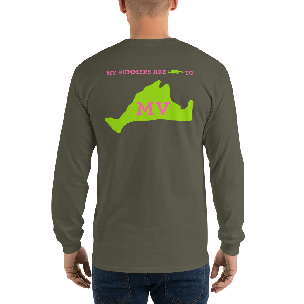 My Summers are Tied to Martha's Vineyard Pink and Green Long Sleeve T-Shirt - Multiple Colors - SummerTies