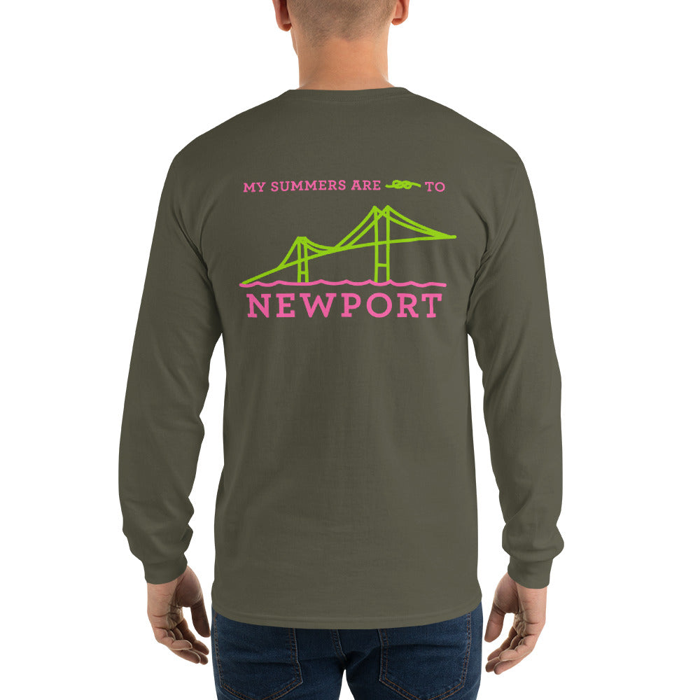 My Summers are Tied to Newport Bridge Pink and Green no Block Long Sleeve T-Shirt - Multiple Colors - SummerTies