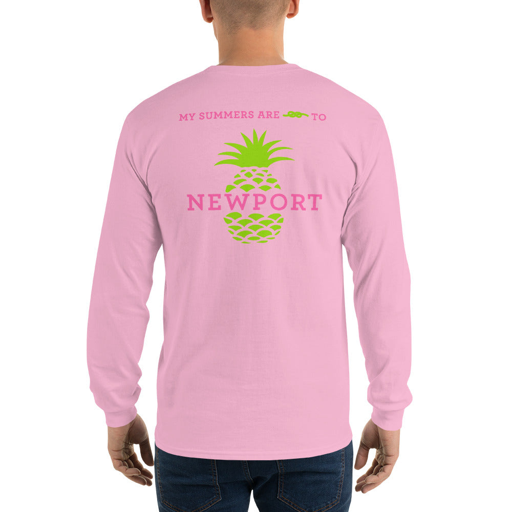 My Summers are Tied to Newport Pineapple Pink and Green Long Sleeve T-Shirt - Multiple Colors - SummerTies
