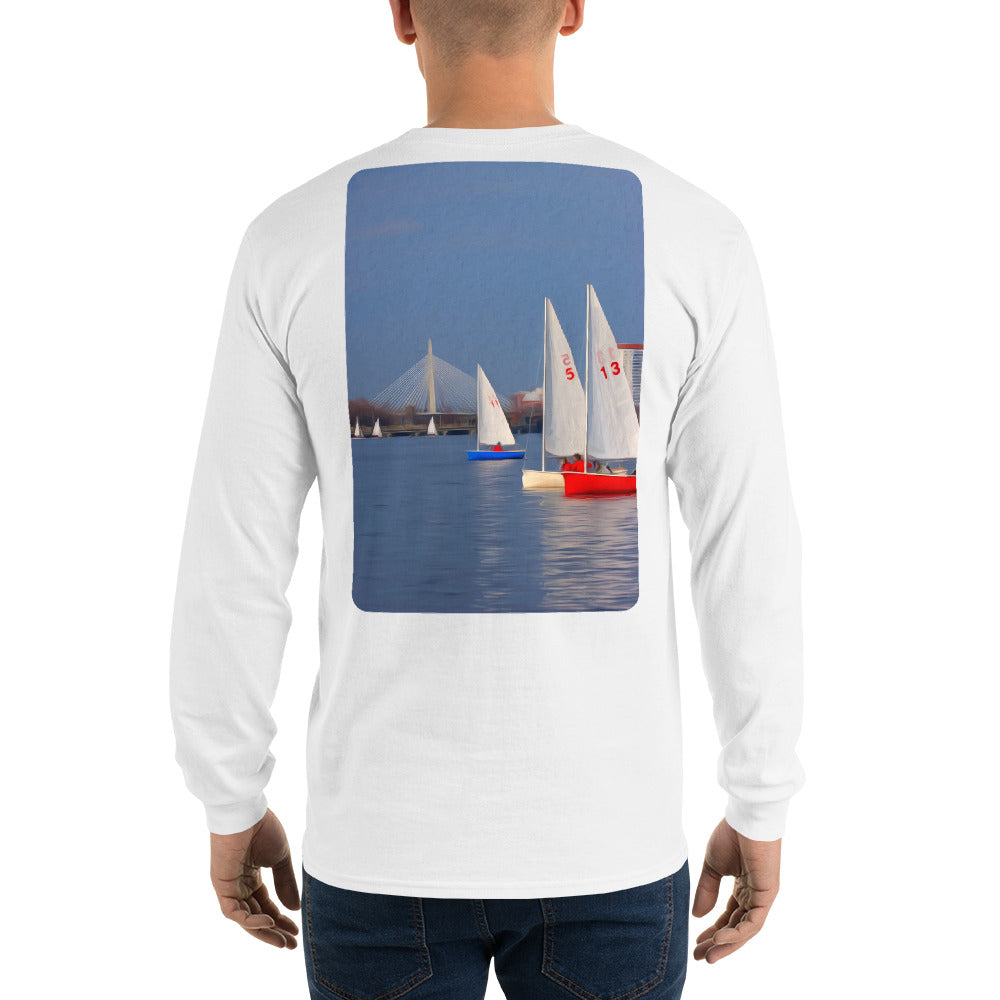 Interclub Sailboats on Charles River Boston Long Sleeve T-Shirt - Multiple Colors - SummerTies