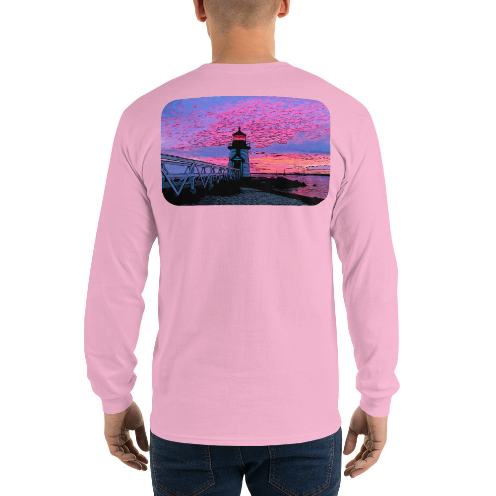 Brant Point Lighthouse Nantucket Sunset Long Sleeve T-Shirt - Multiple Colors - SummerTies