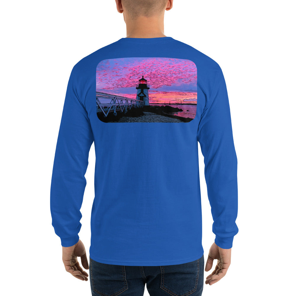 Brant Point Lighthouse Nantucket Sunset Long Sleeve T-Shirt - Multiple Colors - SummerTies