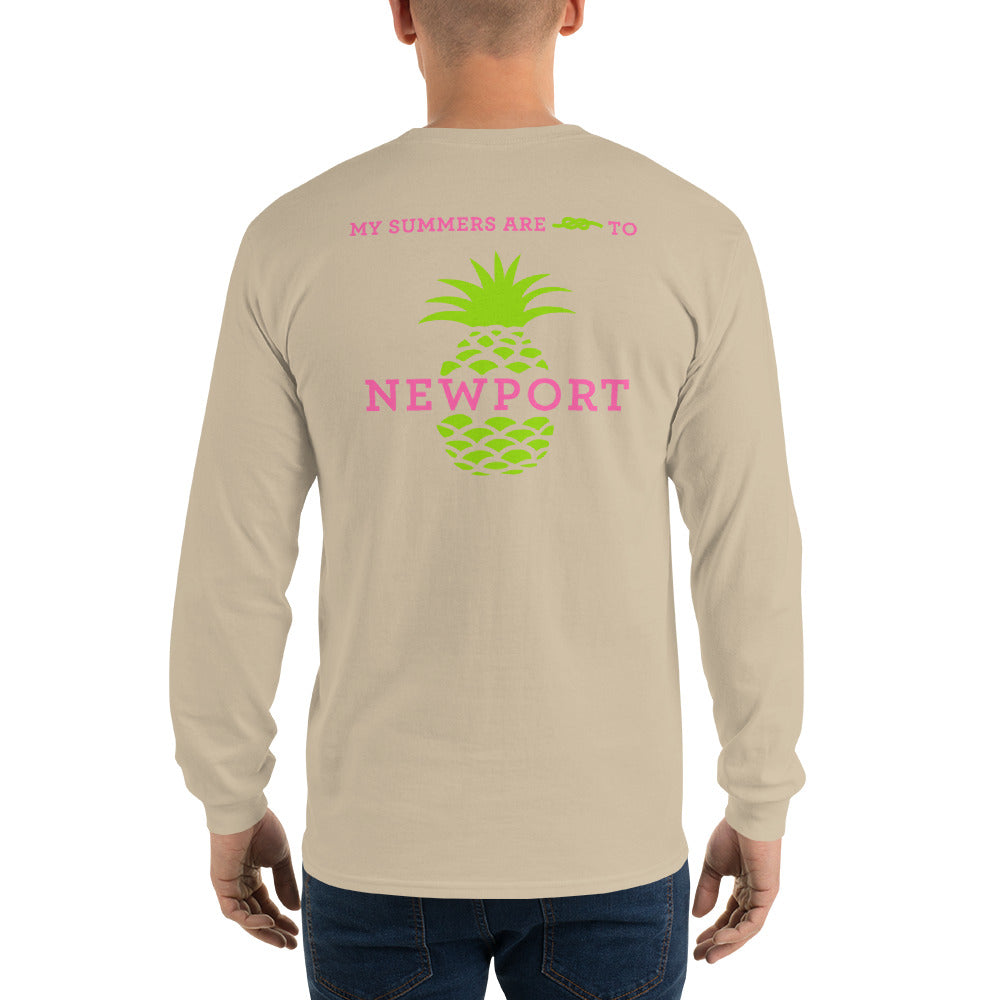 My Summers are Tied to Newport Pineapple Pink and Green Long Sleeve T-Shirt - Multiple Colors - SummerTies