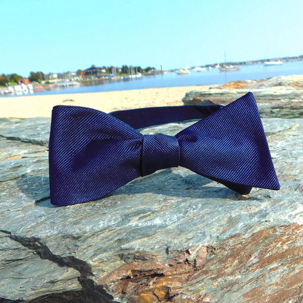 Solid Color Bow Tie - Navy, Woven Silk, Adult - SummerTies