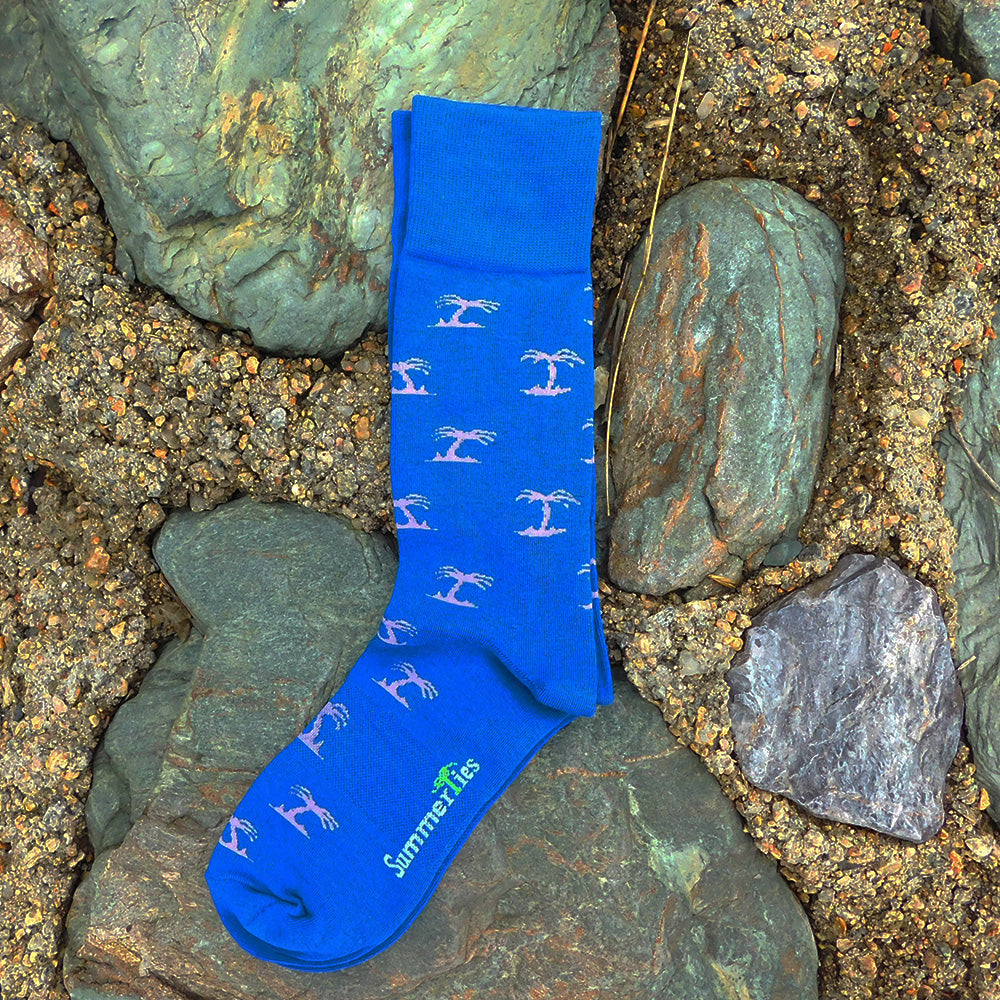 Palm Tree Socks - Men's Mid Calf - Blue - SummerTies