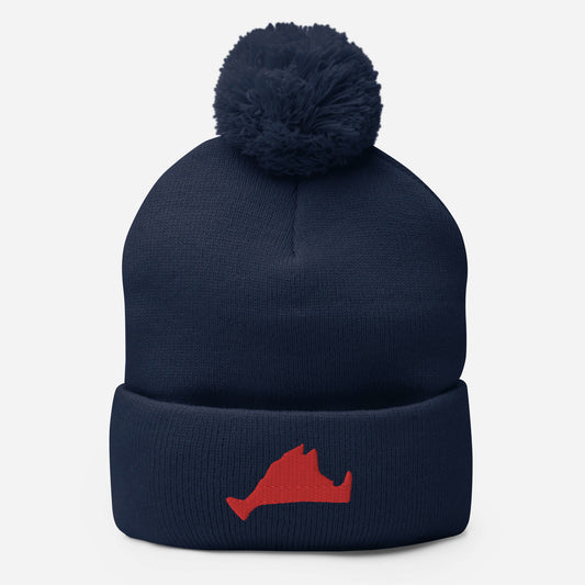 Martha's Vineyard Pom-Pom Hat - Red on Navy