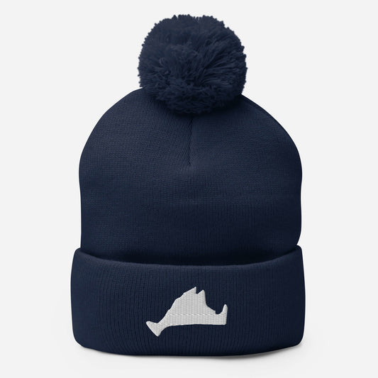 Martha's Vineyard Pom-Pom Hat - White on Navy