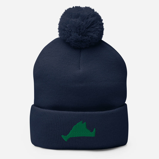 Martha's Vineyard Pom-Pom Hat - Green on Navy