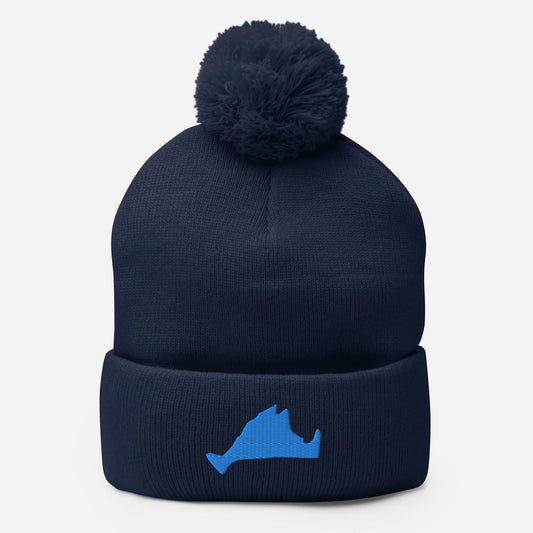 Martha's Vineyard Pom-Pom Hat - Blue on Navy