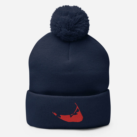 Nantucket Pom-Pom Hat - Red on Navy