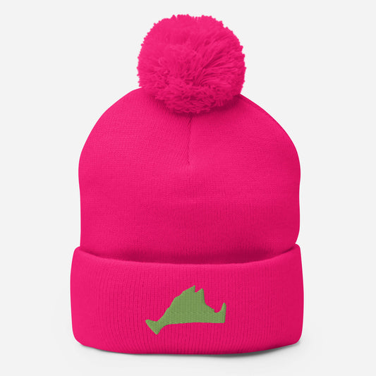 Martha's Vineyard Pom-Pom Hat - Green on Pink