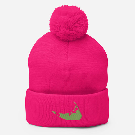 Nantucket Pom-Pom Hat - Green on Pink