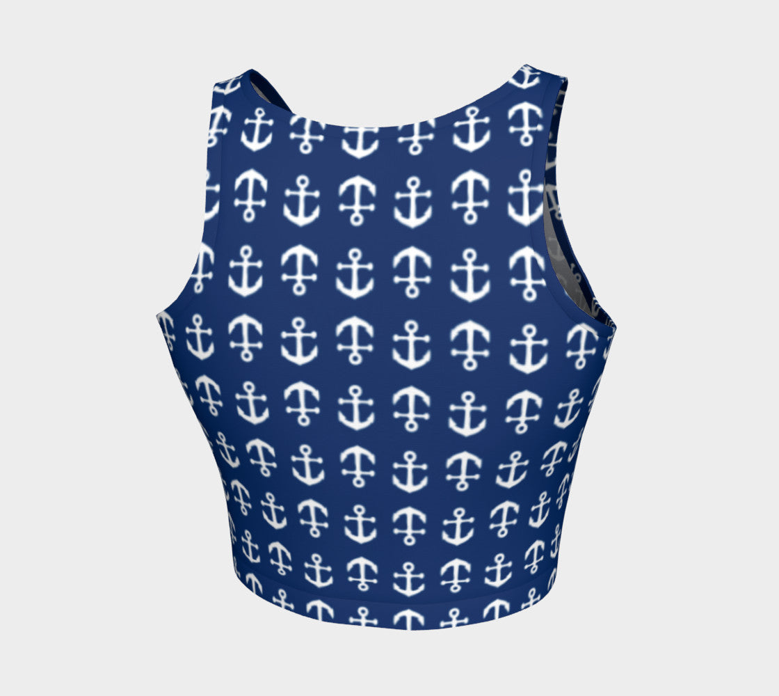Anchor Toss Athletic Crop Top - White on Navy - SummerTies