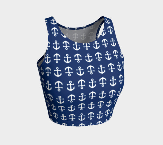 Anchor Toss Athletic Crop Top - White on Navy - SummerTies