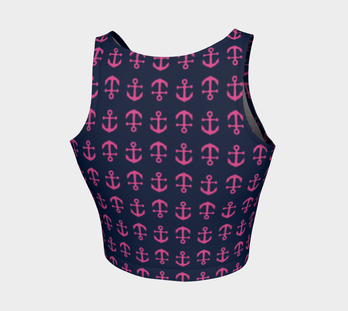 Anchor Toss Athletic Crop Top - Pink on Navy - SummerTies