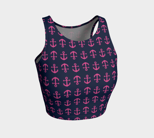 Anchor Toss Athletic Crop Top - Pink on Navy - SummerTies