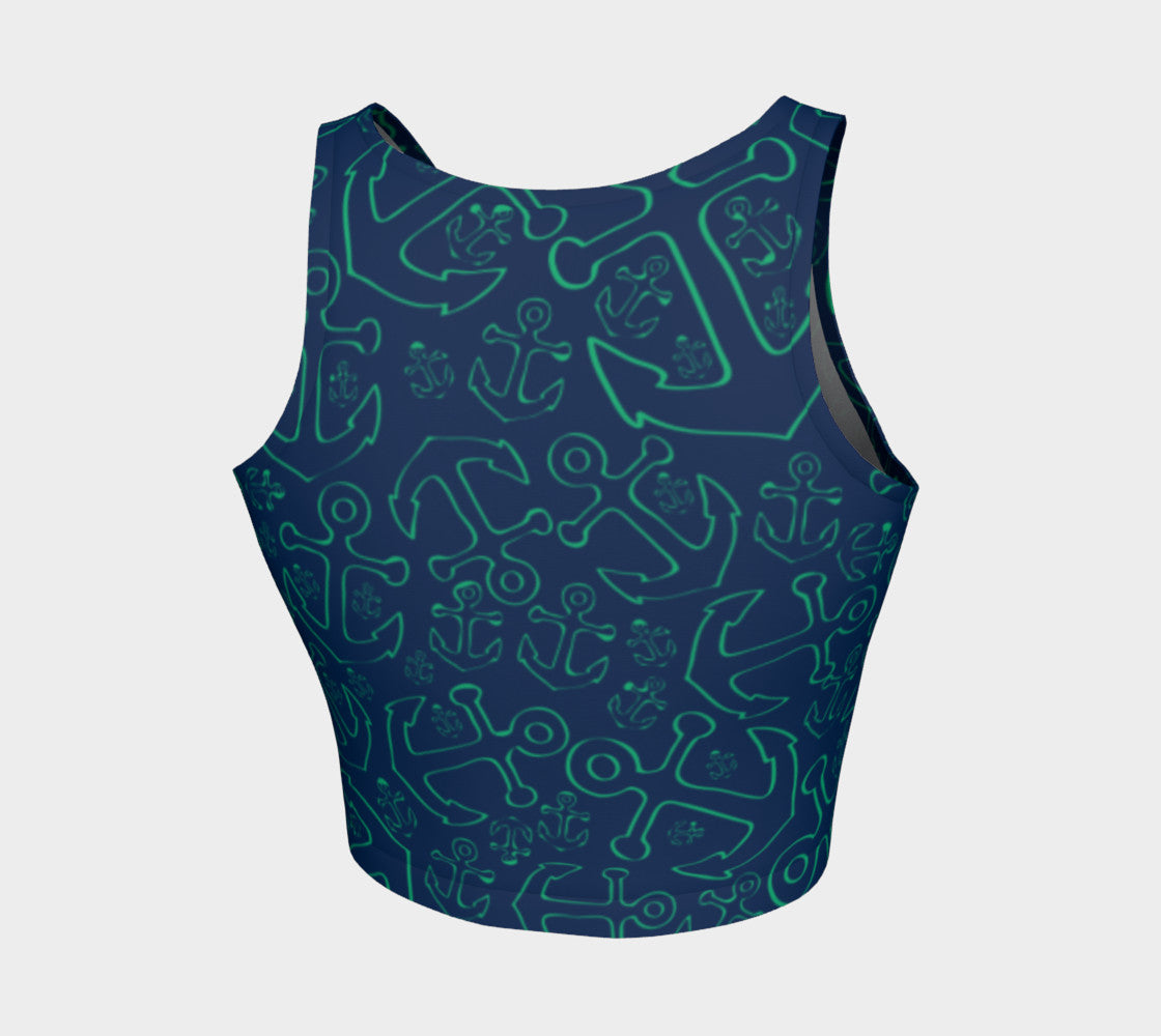 Anchor Dream Athletic Crop Top - Green on Navy - SummerTies