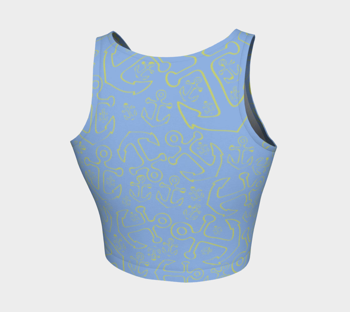 Anchor Dream Athletic Crop Top - Yellow on Light Blue - SummerTies