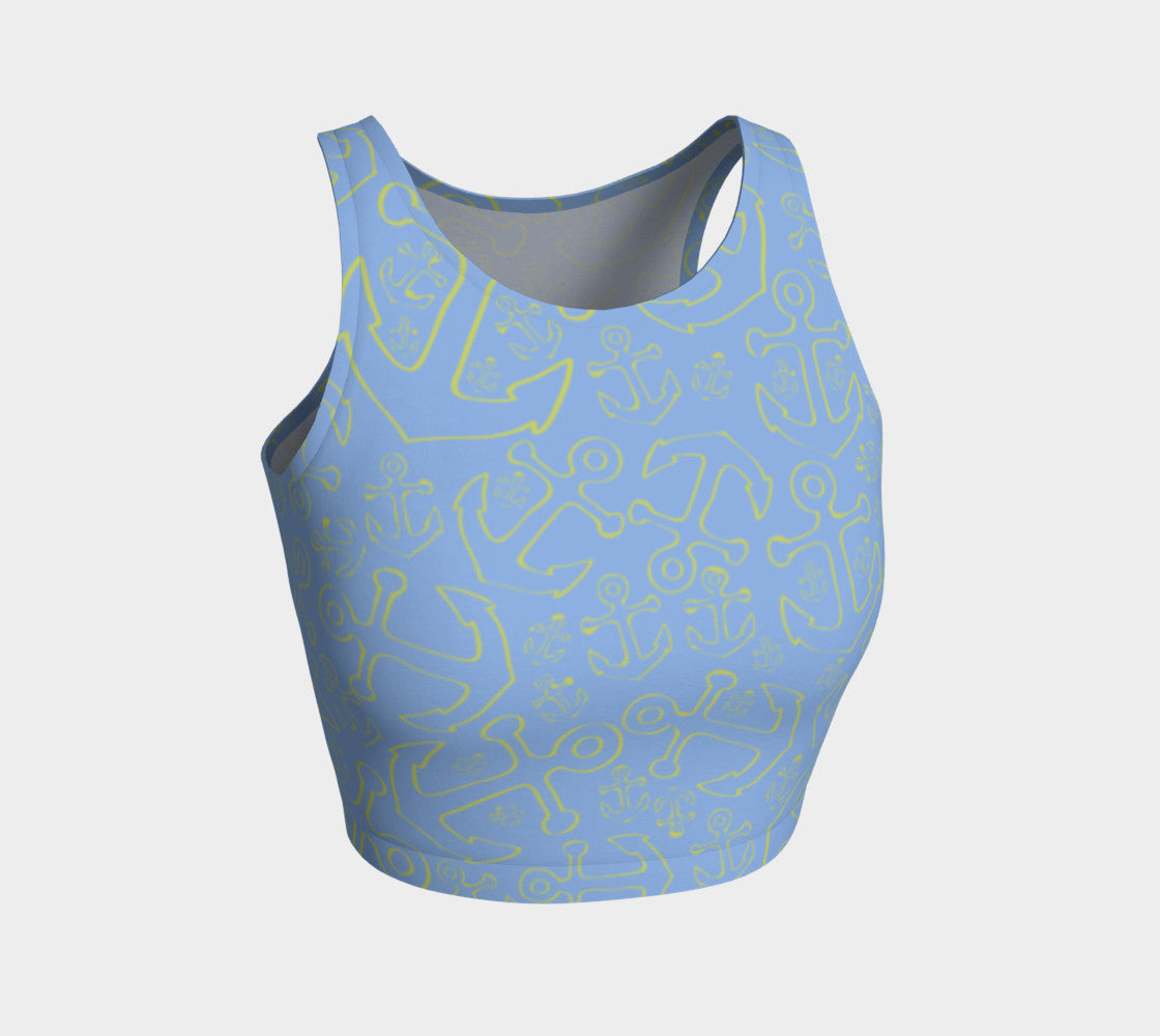 Anchor Dream Athletic Crop Top - Yellow on Light Blue - SummerTies