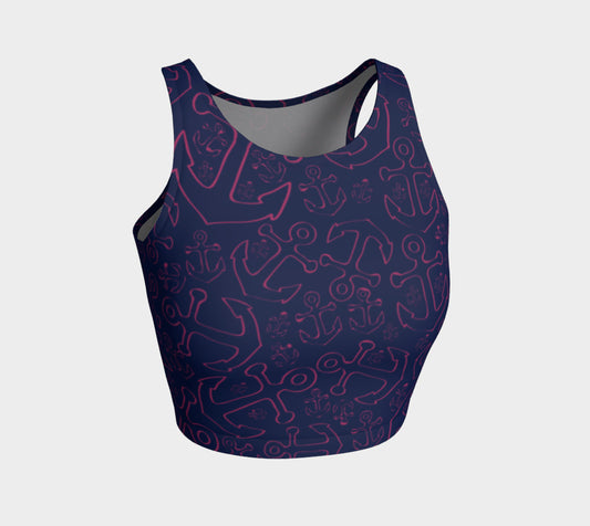 Anchor Dream Athletic Crop Top - Pink on Navy - SummerTies