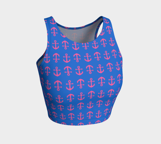 Anchor Toss Athletic Crop Top - Pink on Blue - SummerTies