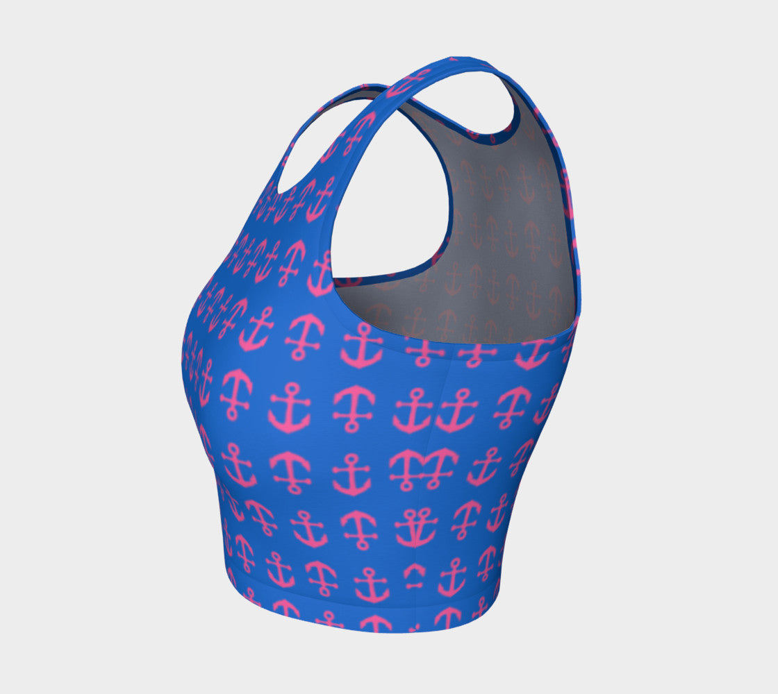 Anchor Toss Athletic Crop Top - Pink on Blue - SummerTies