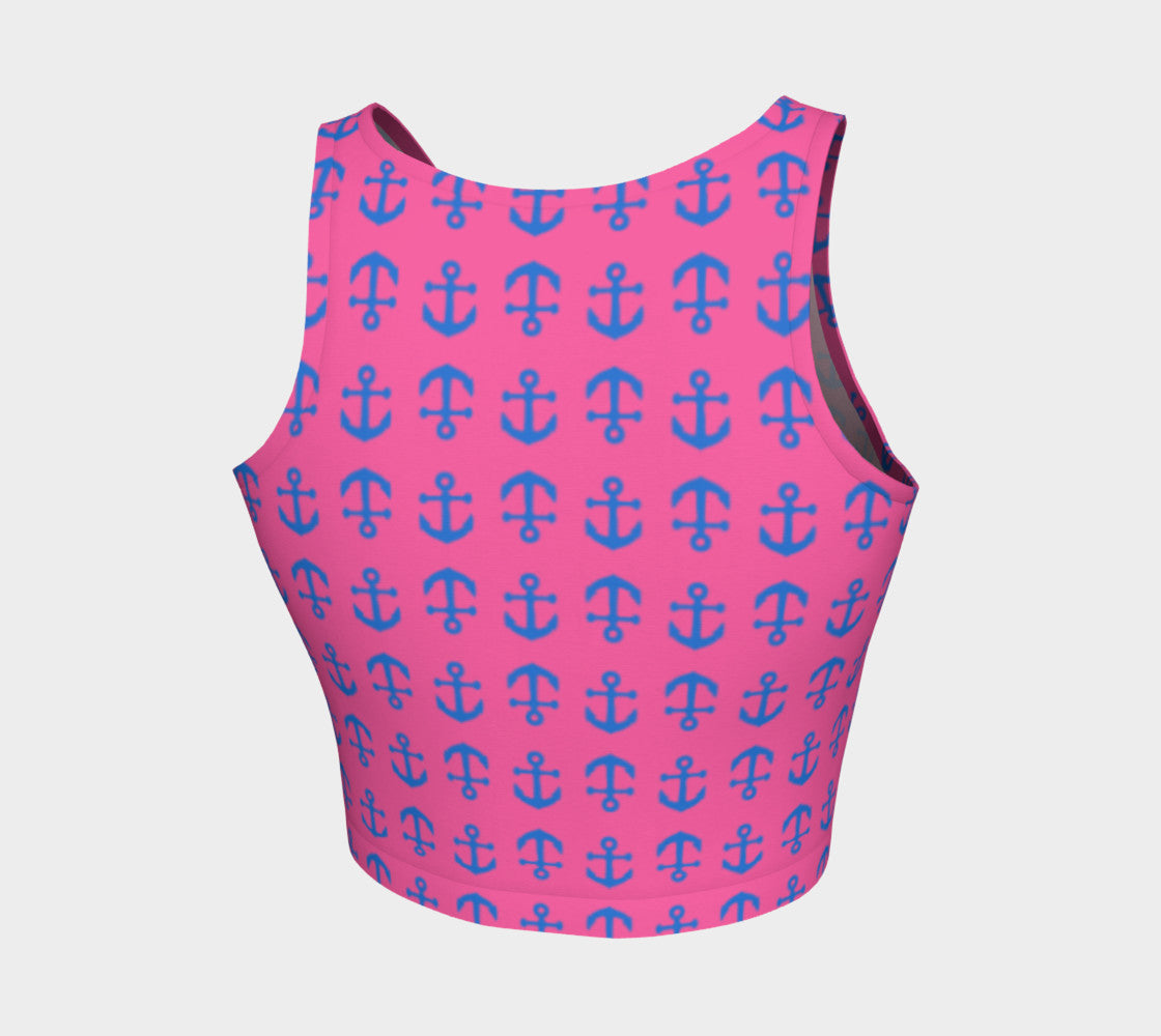 Anchor Toss Athletic Crop Top - Blue on Pink - SummerTies