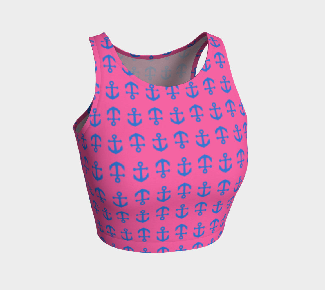 Anchor Toss Athletic Crop Top - Blue on Pink - SummerTies