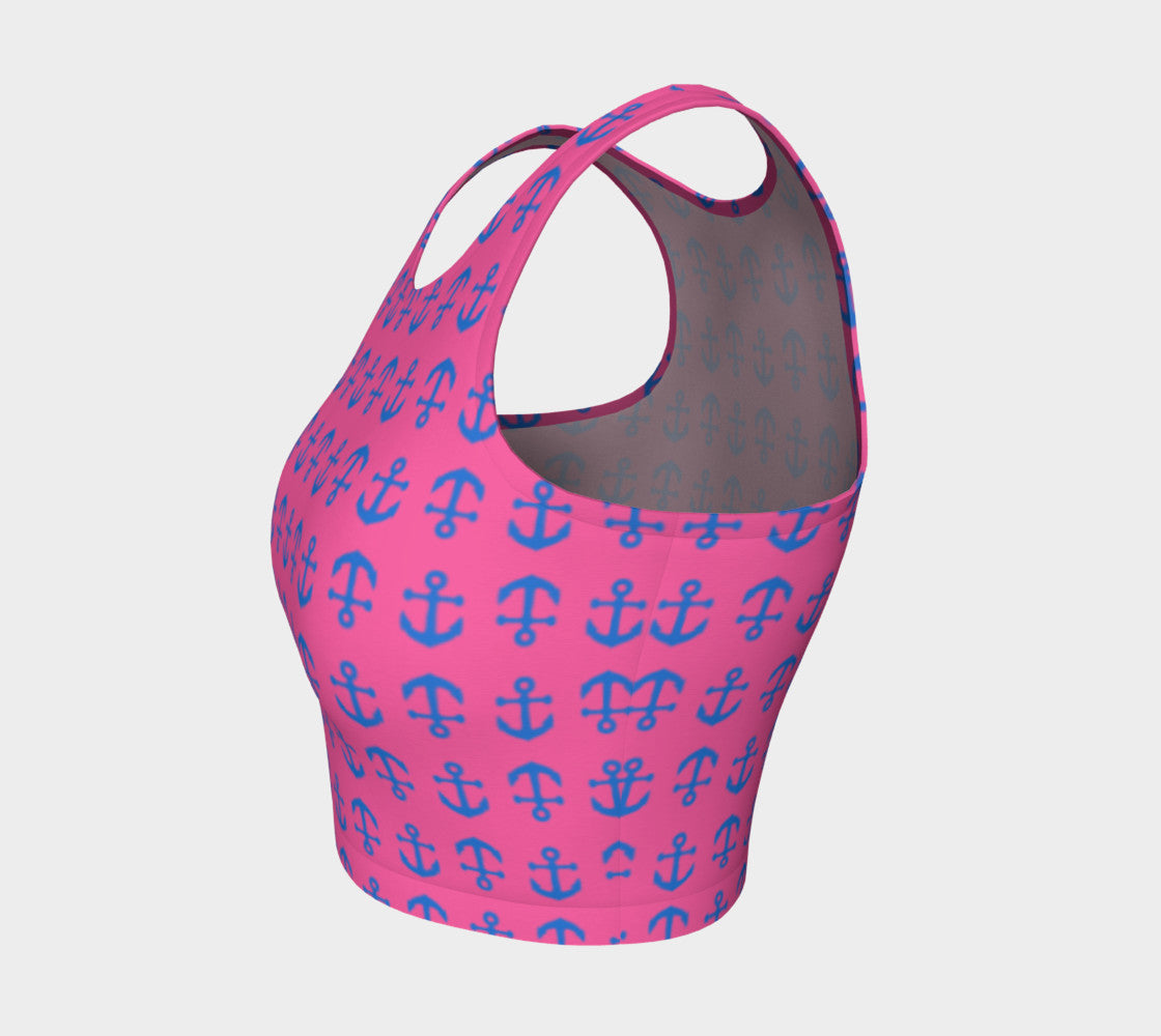 Anchor Toss Athletic Crop Top - Blue on Pink - SummerTies