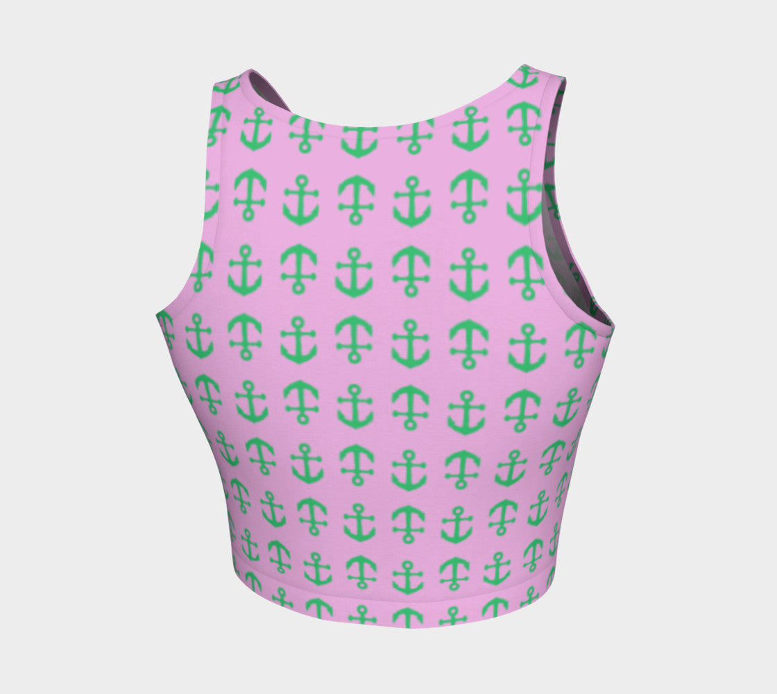 Anchor Toss Athletic Crop Top - Green on Pink - SummerTies