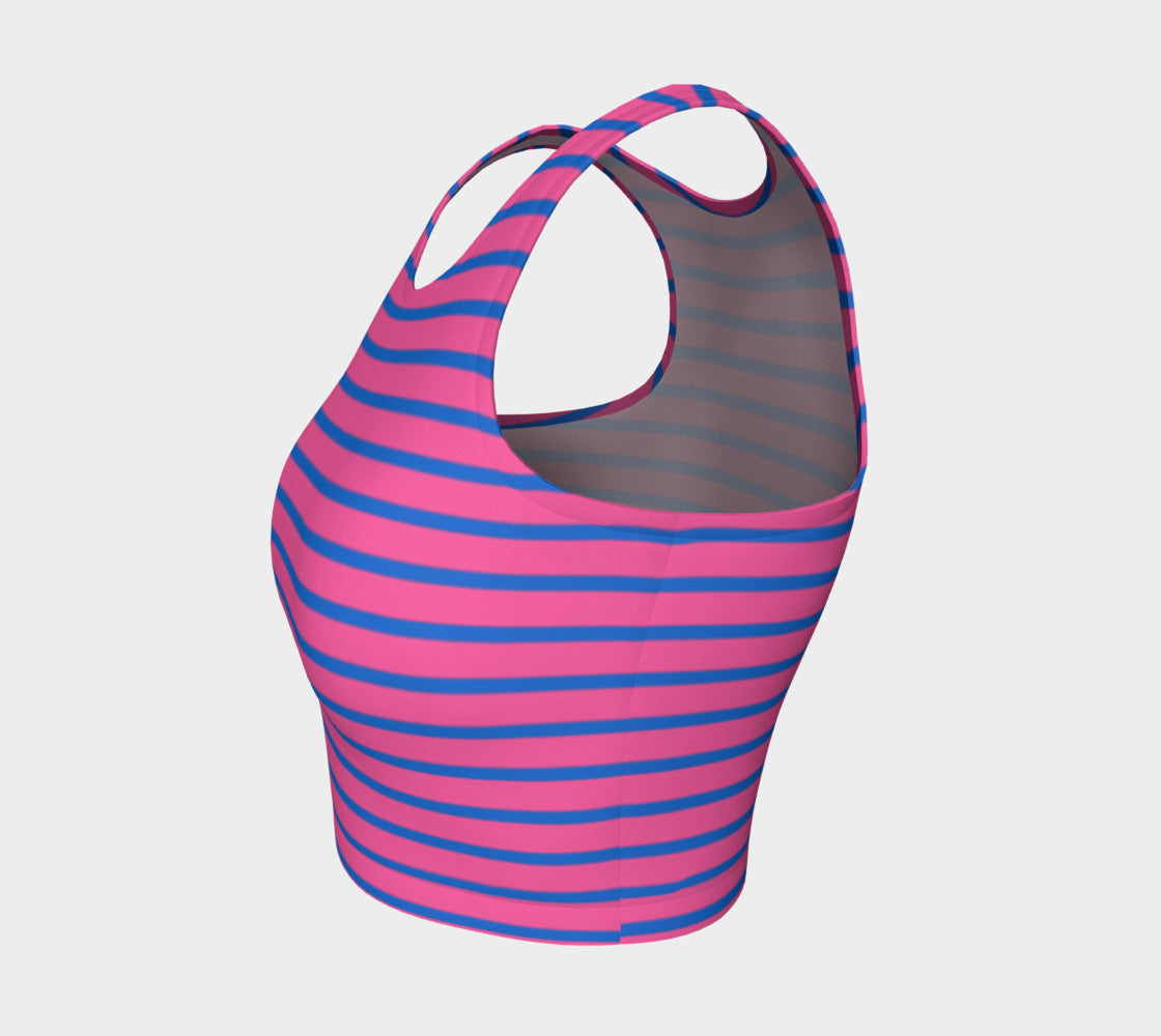 Striped Athletic Crop Top - Blue on Pink - SummerTies